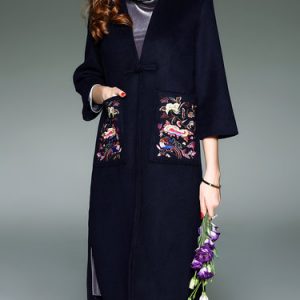 Embroidered H-line 3/4 Sleeve Vintage Coat