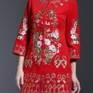 Embroidered Long Sleeve Wool Blend Vintage Coat