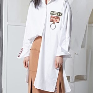 Embroidered Statement Shift Long Sleeve Letter Cotton Tunic