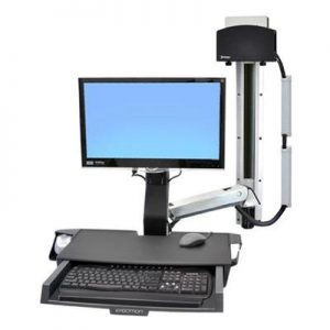 Ergotron 45-272-026 StyleView Sit-Stand Combo System with Worksurface and Small CPU Holder (Polished Aluminum)