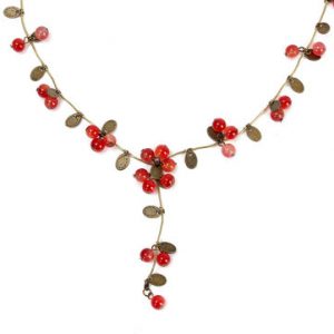 Ethnic Jewelry Red Cherries Beads Long Chain Necklace