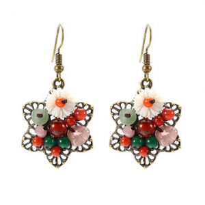 Ethnic Retro Earrings Agate Flower Tassel Earrings