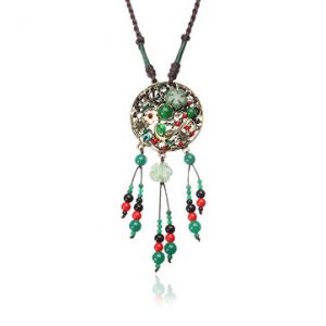 Ethnic Retro Necklace Vintage Rope Jade Necklace