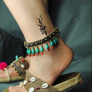 Ethnic Style Jewelry Anklet Handmade Wax Rope Crystal Turquoise Bead Bell Anklet