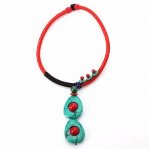 Ethnic Style Jewelry Cotton Choker Turquoise Beads Collar Necklace