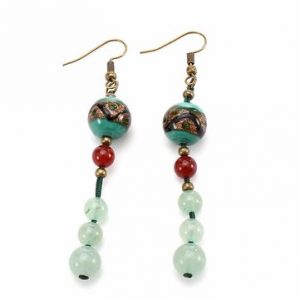 Ethnic Style Jewelry Handmade Dongling Jade Glass Earrings for Women