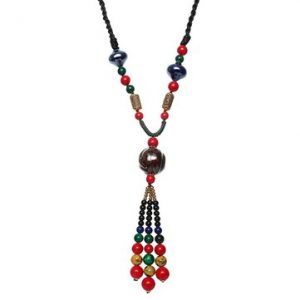 Ethnic Women Necklace Wooden Beads Ceramics Long Necklace