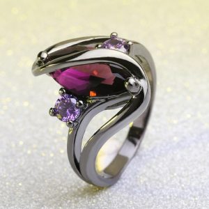 European Romantic Popular Sapphire Rings Black Gold Plated Diamond Ring Fashion Jewelry Accessories