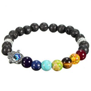 Evil Eye Lava Rock Buddha Elastic Bead Bracelet