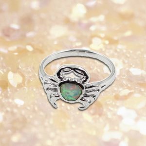 Fashion 925 Sterling Silver Simulated Opal Lovely Crab Ring Women Girl Wedding Engagement Jewelry Accessory