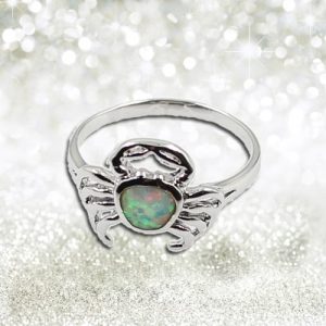 Fashion 925 Sterling Silver Simulated Opal Lovely Crab Ring Women Girl Wedding Engagement Jewelry Accessory