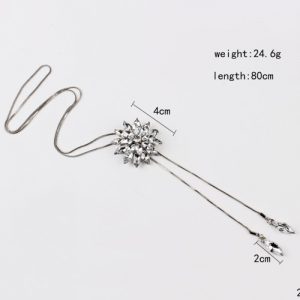 Fashion All-match Long Sweater Chain Necklace with Crystal Flower Pendant for Women Nice Accessory Valentine Gift