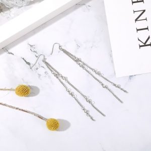 Fashion Alloy Embedded Crystal Tassel Drop Earrings Ear Studs Pendant Earrings for Women Jewelry