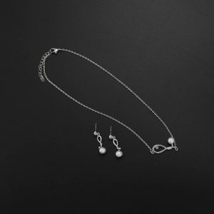 Fashion Alloy Jewelry Set Embedded Diamond Twisted Necklace Earrings Women Clothes Accessory