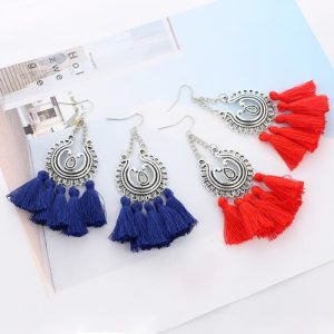 Fashion Bohemian Earrings Women Circle Long Tassel Fringe Dangle Earrings Jewelry Accessory