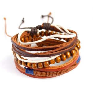 Fashion Bohemian Multi-layer Alloy Wooden Beads Braided Bracelet