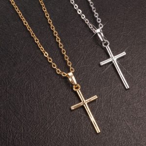 Fashion Charm Copper Gold Plated Cross Pendant Necklace Chain Jewelry for Men Women Unisex Girls Gift Party Wedding