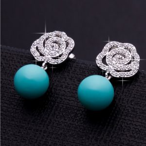 Fashion Charm Unique Bead Zircon Rhinestone Crystal White Gold Plated Copper Earring Ear Dangle Jewelry for Women