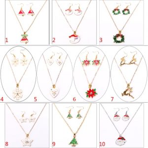 Fashion Charming Christmas Metal Zinc Alloy Necklace Earrings Enamel Jewelry Set for Woman Girls Party Holiday