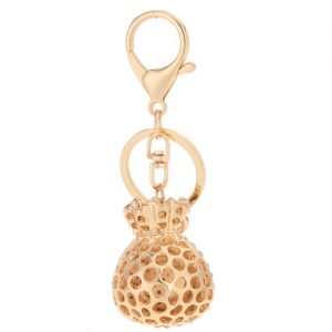 Fashion Crystal Rhinestone Hollow Lucky Gift Bag Heart Key Ring