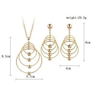 Fashion Exaggerated Round Circle Necklace Earrings Gold Plated Party Rock Personality Jewelry Set