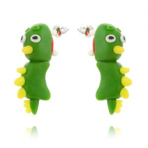 Fashion Interesting Handmade Polymer Clay Animal Ear Studs Cartoon Green Worm Earrings for Women Jewelry