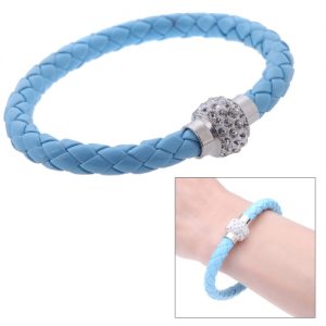 Fashion Jewelry Accessory Leather Magnetic Buckle Rhinestone Crystal Bracelet Bangle Wristband