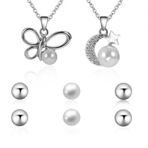 Fashion Jewelry Set Pendant Necklace Simple Pearl Ear Studs for Women Jewelry Accessory