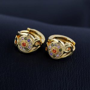 Fashion Luxurious Ethnic 18K Gold Plated Colorful Crystal Rhinestone Hoop Earring Jewelry for Women Girl Wedding Party