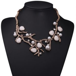 Fashion Luxurious Rhinestone Crystal Simulated Pearls Beads Stone Tree Branch Necklace Choker Chain for Women Girl Bride Wedding Party