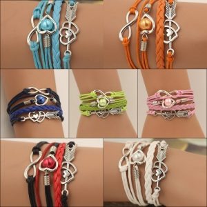 Fashion Multi-layer Alloy Leather Heart-shaped Cupid Arrow Woven Bracelet for Women Jewelry