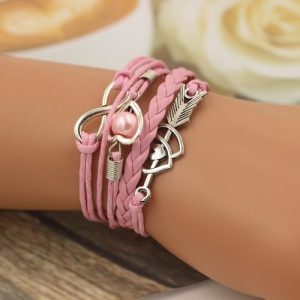 Fashion Multi-layer Alloy Leather Heart-shaped Cupid Arrow Woven Bracelet for Women Jewelry