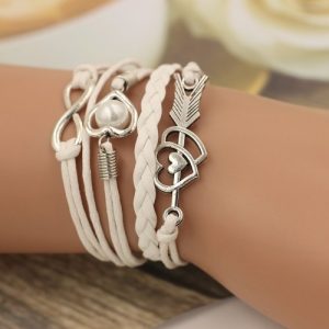 Fashion Multi-layer Alloy Leather Heart-shaped Cupid Arrow Woven Bracelet for Women Jewelry