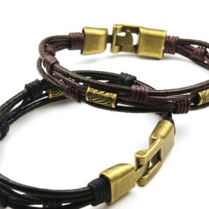 Fashion Multi-layer Leather Rope Alloy Pendant Bead Woven Bracelet Casual Style for Male and Female