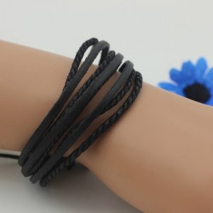 Fashion Multi-layer Leather Rope Alloy Pendant Bead Woven Bracelet Casual Style for Male and Female