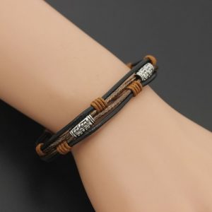 Fashion Multi-layer Leather Rope Alloy Pendant Bead Woven Bracelet Casual Style for Male and Female