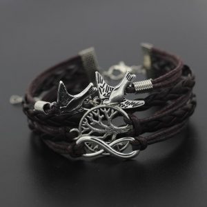 Fashion Multi-layer Leather Rope Alloy Pendant Bead Woven Bracelet Casual Style for Male and Female