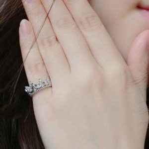 Fashion Personality Accessory Korea Temperament Elegant Queen Crown Clear Crystals Ring for Lady Girls