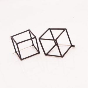 Fashion Personality Style Geometric Cube Black Silver Gold Alloy Earrings