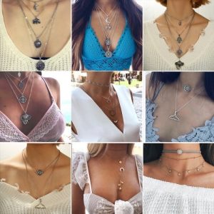 Fashion Personality Vintage Multi-layer Choker Collar Jewelry Long Pendant Necklaces Accessories for Women and Girls with Zinc Alloy