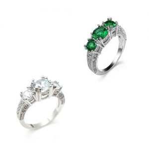 Fashion Popular Jewelry 925 Sterling Silver Three Stone Emerald Wedding Piercing Ring for Women Girls