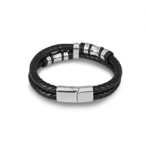 Fashion Punk Rock Men Bracelet Titanium Stainless Steel Cuff Bracelet Braid Rope Wrist Chain Jewelry