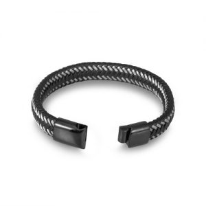 Fashion Punk Rock Men Bracelet Titanium Stainless Steel Cuff Bracelet Braid Rope Wrist Chain Jewelry