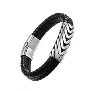 Fashion Punk Rock Men Bracelet Titanium Stainless Steel Cuff Bracelet Braid Rope Wrist Chain Jewelry