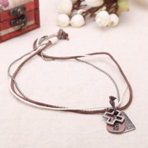 Fashion Punk Vintage Retro Cross Rectangle Pendants Leather Collar Necklace Jewelry Accessory