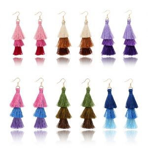 Fashion Retro Bohemia Three-layer Color Long Fringe Dangle Hook Earrings for Women Jewelry