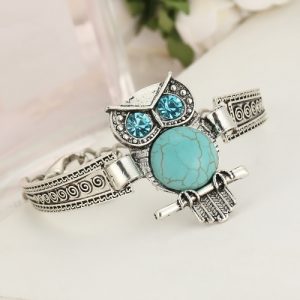 Fashion Retro Boho Turquoise Rounded Owl Elephant Palm Hand Circle Bracelet for Women Jewelry