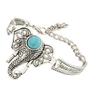 Fashion Retro Boho Turquoise Rounded Owl Elephant Palm Hand Circle Bracelet for Women Jewelry