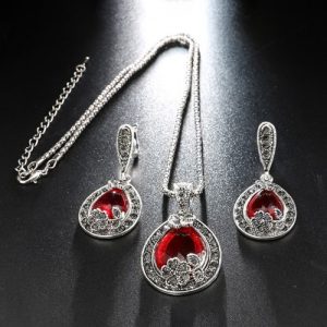 Fashion Retro Jewelry Water-drop Full Crystal Necklace Ring Earrings Exquisite Jewelry Set