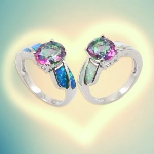 Fashion Shining CZ Diamond Simulated Opal 925 Sterling Silver Ring Women Girl Wedding Engagement Jewelry Accessory